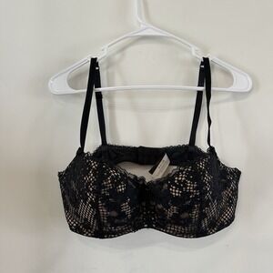 Women's Adore Me 07877 Black Lace Floral Beige Balconette Underwire Bra 36D